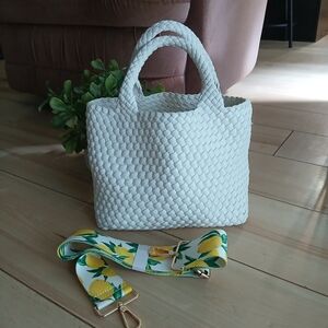 Ahdorned New York White Luxury Woven Bag! Brand New! Sleek Design Soft!